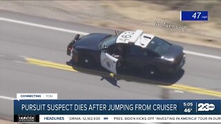 Pursuit suspect dies after jumping from CHP cruiser