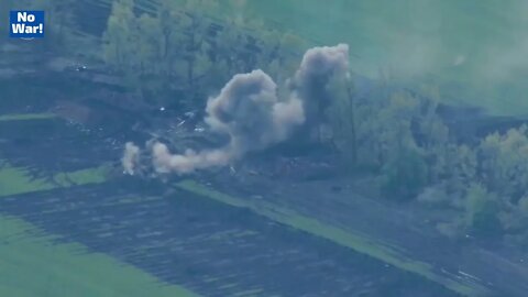 Drone footage of Ukrainian artillery shelling on Russian positions in Kharkiv Oblast!