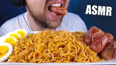 ASMR SPICY NOODLES & SAUSAGE & SUNNY SIDE UP BOIL EGGS | NO TALKING | ASMR MUKBANG EATING SOUNDS