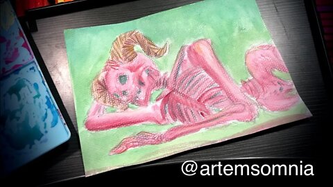 Lounging Skeleton Drawing & Painting Process