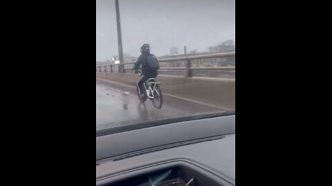 Cyclist On Highway