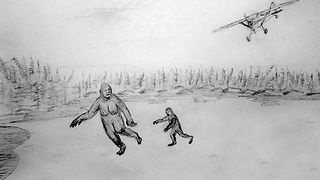 Plane Buzzes Over "Bigfoot People" Running Over Frozen Lake In Alaska