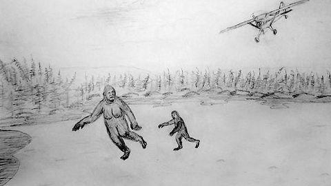 Plane Buzzes Over "Bigfoot People" Running Over Frozen Lake In Alaska