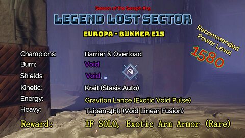 Destiny 2 Legend Lost Sector: Europa - Bunker E15 on my Hunter 1-1-23