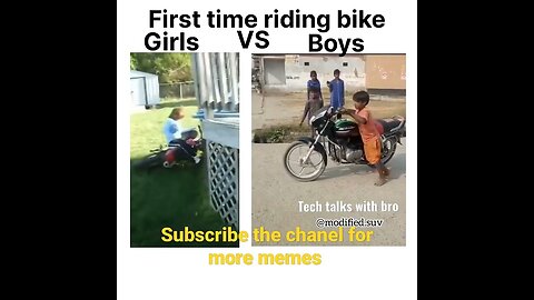 Girls VS Boys riding bike first time 😅