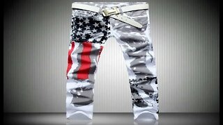 Checking out the Wish Dot Com American Flag Jeans.....