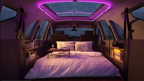 The sound of rain while camping in a comfortable and cozy car. Instantly fall asleep into deep sleep