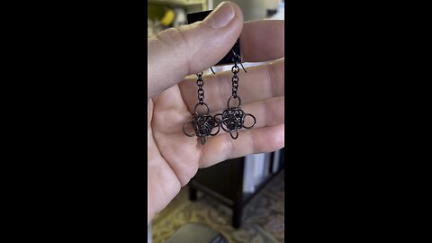 Black Titanium Tetra Orb Chainmaille Earrings