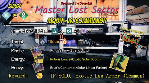 Destiny 2 Master Lost Sector: Moon - K1 Communion on my Void Hunter 7-31-23