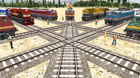 7 TRAINS RUN AT BUMPY DIAMOND FORKED RAILROAD TRACKS CROSSING | Indian Railway Train Simulator