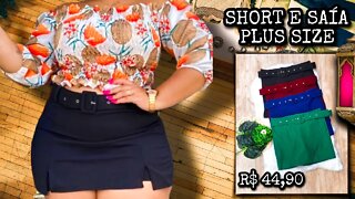 ✔️ SHORT SAÍA PLUS SIZE COM CINTO E CINTURA ALTA