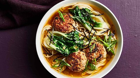 Cooking healthy meatball & noodle soup