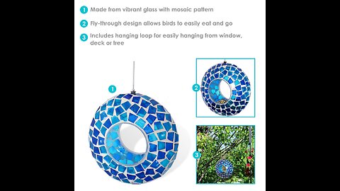 Sunnydaze Outdoor Hanging Fly-Through Bird Feeder with Rainbow Daisies Mosaic Glass Design, 6-I...