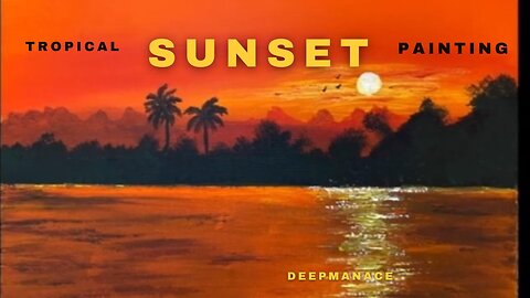 Simple Orange tropical sunset painting - Step by step