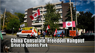 China consulate Protest & Mini Convoy to Queens PArk - Toronto