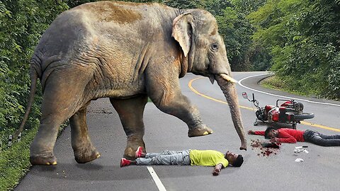 Shocking elephant attack on man in the road | Elephant encounter movie by Wild Fighter