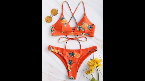 Miami Orange Print Criss Cross Bikini Set