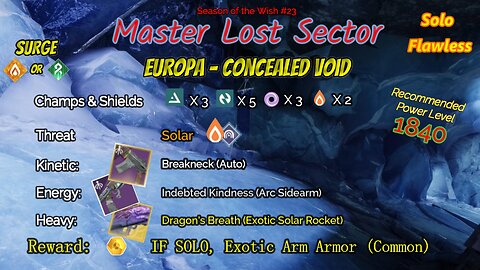 Destiny 2 Master Lost Sector: Europa - Concealed Void on my Solar Hunter Solo-Flawless 1-5-24