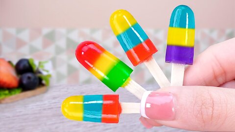 Freeze Miniature Rainbow Ice Cream Popsicles | ASMR Miniature Cooking Fruit Lollipop Ideas