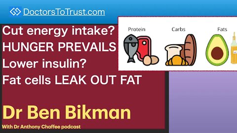 BEN BIKMAN 6 | Cut energy intake? HUNGER PREVAILS Lower insulin? Fat cells LEAK OUT FAT