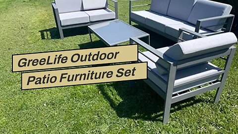 GreeLife Outdoor Patio Furniture Set 4 Pieces Metal Sectional Sofa Grey Conversation Sets Patio...