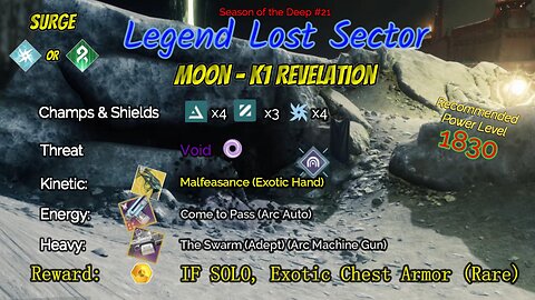 Destiny 2 Legend Lost Sector: Moon - K1 Revelation on my Arc Warlock 6-3-23