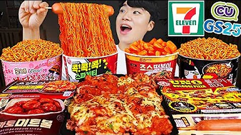 ENG SUB) ASMR MUKBANG FIRE Noodle & HOT DOG & CHEESE PIZZA & Tteokbokki EATING SOUND !