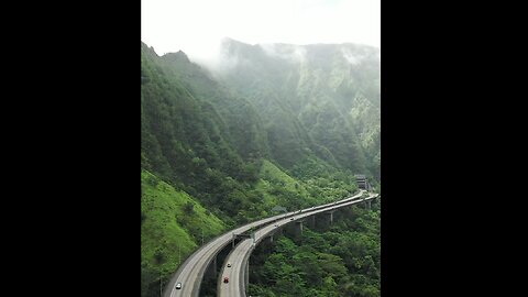 Beatiful View of an Elevated Highway in the Mountain Valley in Hawaii