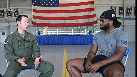Najee Harris, Pittsburgh Steelers’ running back, interviews U.S. Air Force Col. Adam Schmidt