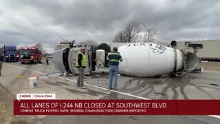 Cement truck crash closes Tulsa interstate