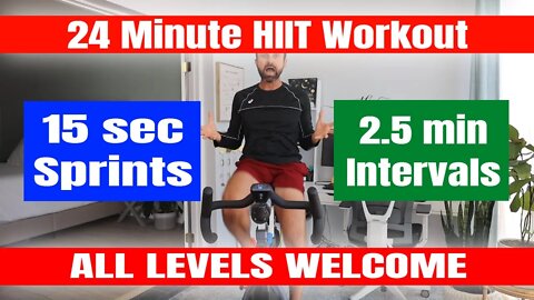 Spin Class - 24 Minute Indoor Cycling HIIT Workout - 10 Second Sprints