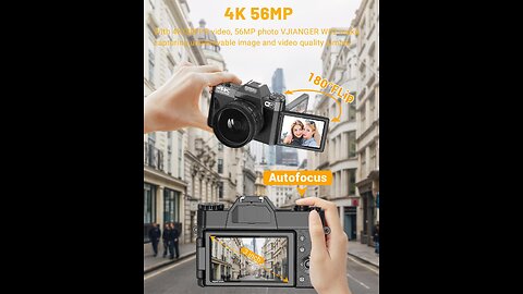 Digital Camera for Photography 4K 56MP Vlogging Camera for YouTube with WiFi, 180 Degree Flip Screen, 16X Digital Zoom, 52mm Lens, 2 Batteries, 32GB TF Card. 4K Digital Camera with 32GB SD Card 📸: VJIANGER small digital camera for photography and video