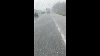 Driving through a random hail storm.