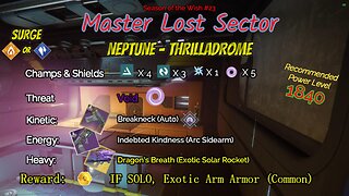 Destiny 2 Master Lost Sector: Neptune - Thrilladrome on my Stasis Warlock 5-28-24