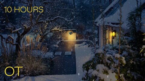 Snowy Night in a Beautiful Cottage Backyard | Low Freq. Wind & Blowing Snow | Relax | Study | Sleep