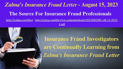 Zalma's Insurance Fraud Letter - August 15, 2023