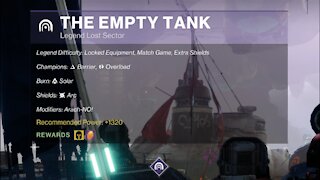 Destiny 2 Legend Lost Sector: The Empty Tank on the Tangled Shore 11-23-21