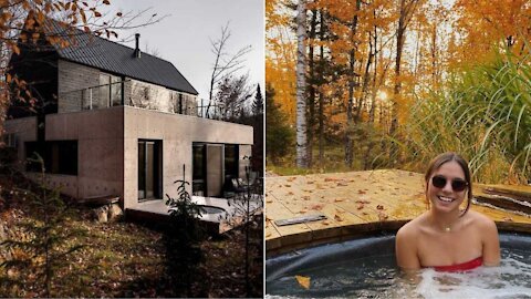 Ce chalet digne d'un spa scandinave au Québec a une vue magique sur les couleurs d'automne