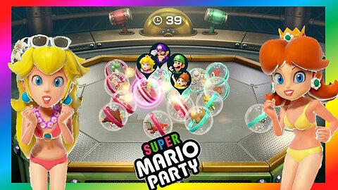 Super Mario Party - Bumper Brawl Minigame - Peach Daisy VS Waluigi Luigi
