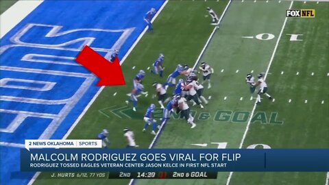 Malcolm Rodriguez goes viral for flipping Jason Kelce