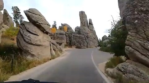 Scenic Autumn Drive to Needles Eye on Needles Highway in Custer State Park in South Dakota