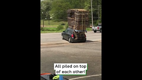 Small Car Transports Tower of Pallets #viralclips #viralvideos