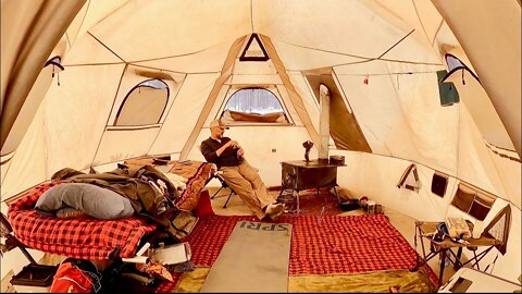 Colorado Winter Tent w/ Wood Stove:Relaxing Few Days with My Dog, Snow Hits Camp