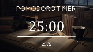 25/5 Pomodoro Timer 📚 Dark Academia Library with Calming Piano for Studying📚 5 x 25 min