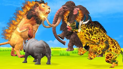 Giant Magical Lion Vs Magical Mammoth Elephant Woolly Mammoth vs Zombie Lion Save Rhino Buffalo