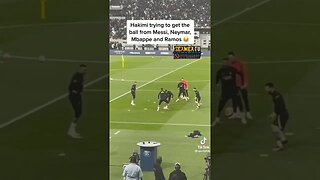 Hakimi trying to get the ball from Messi, Neymar ,Mbappe and Ramos #football #funny