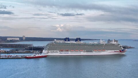 P & O Britannia cruise ship departs Southampton 08/04/2022 DJI 4K drone footage.