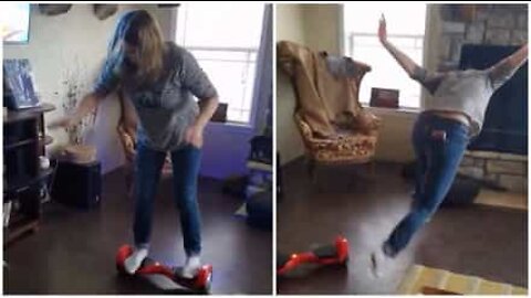 Grandma tries out hoverboard for the first time