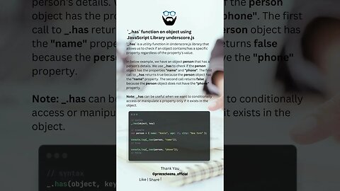 `_.has` function on object using JavaScript Library underscore.js ( #shorts )