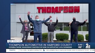 Thompson Automotive in Harford County says "We're Open Baltimore!"